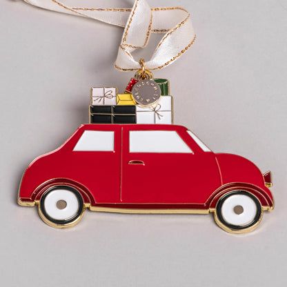 Eulenschnitt Baumschmuck Weihnachtsauto – Rotes Auto mit Geschenken