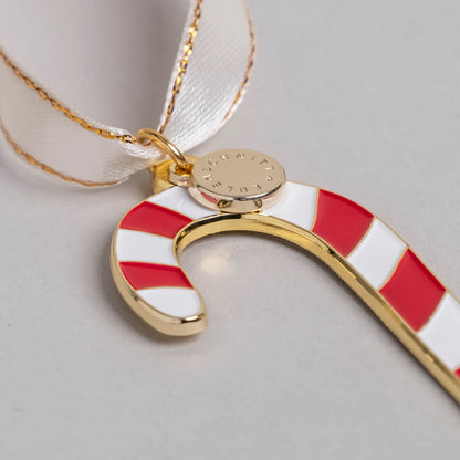 Eulenschnitt Baumschmuck Zuckerstange – Rot-weißer Weihnachtsanhänger aus Metall