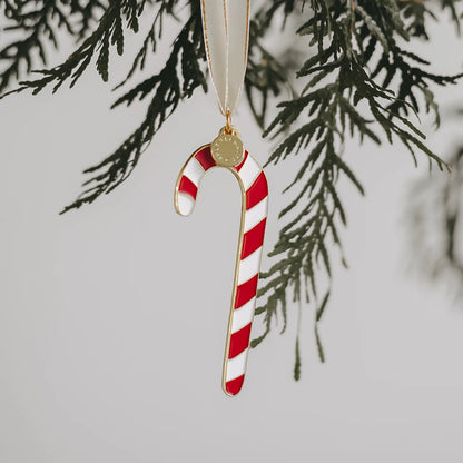 Eulenschnitt Baumschmuck Zuckerstange – Rot-weißer Weihnachtsanhänger aus Metall