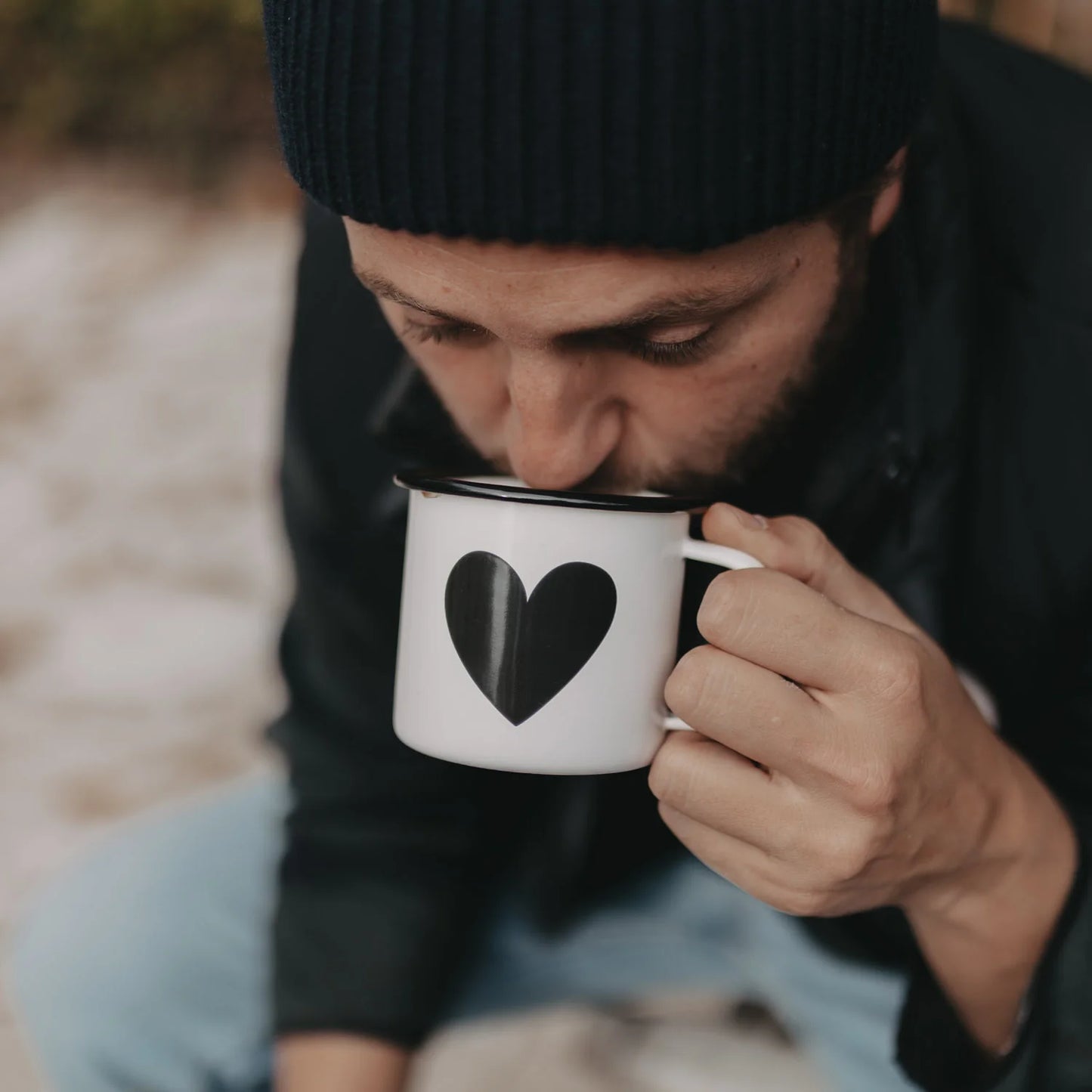 Eulenschnitt Emaille Tasse Herz – Off-White